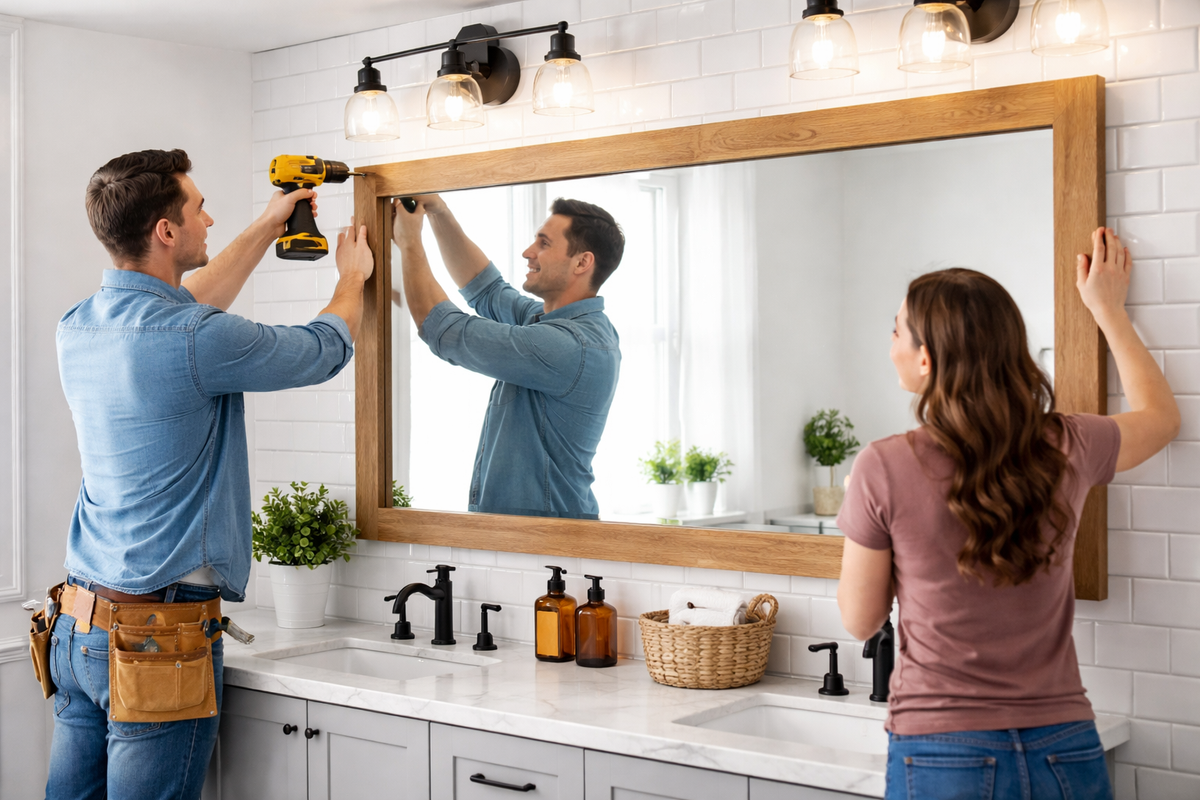 How to Reframe a Bathroom Mirror