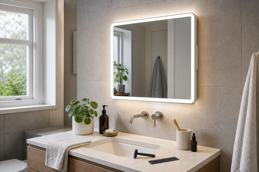 Battery-operated LED mirror used for daily grooming
