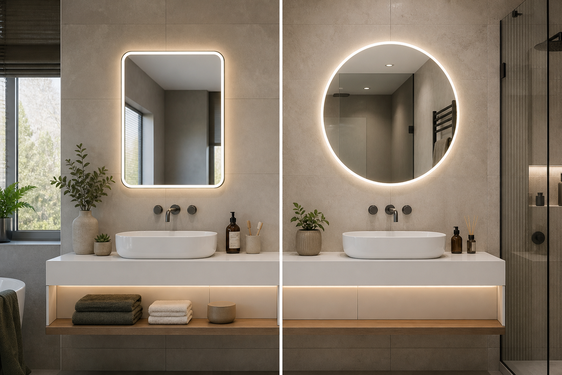 Battery operated and hardwired bathroom mirrors with lights