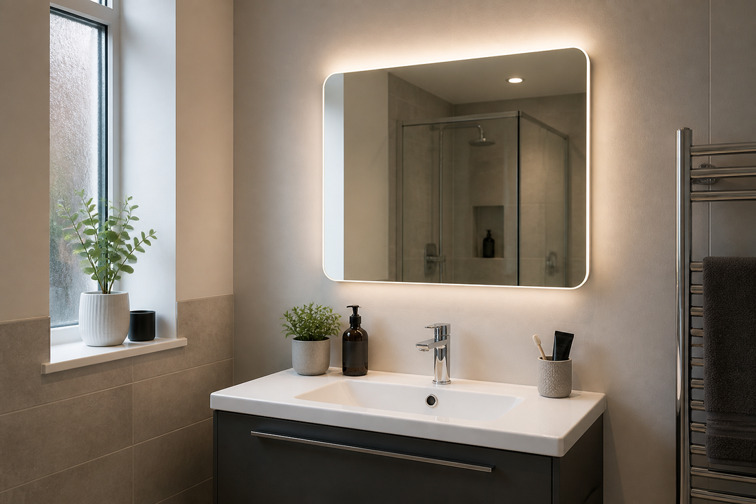 Battery operated bathroom mirror with lights