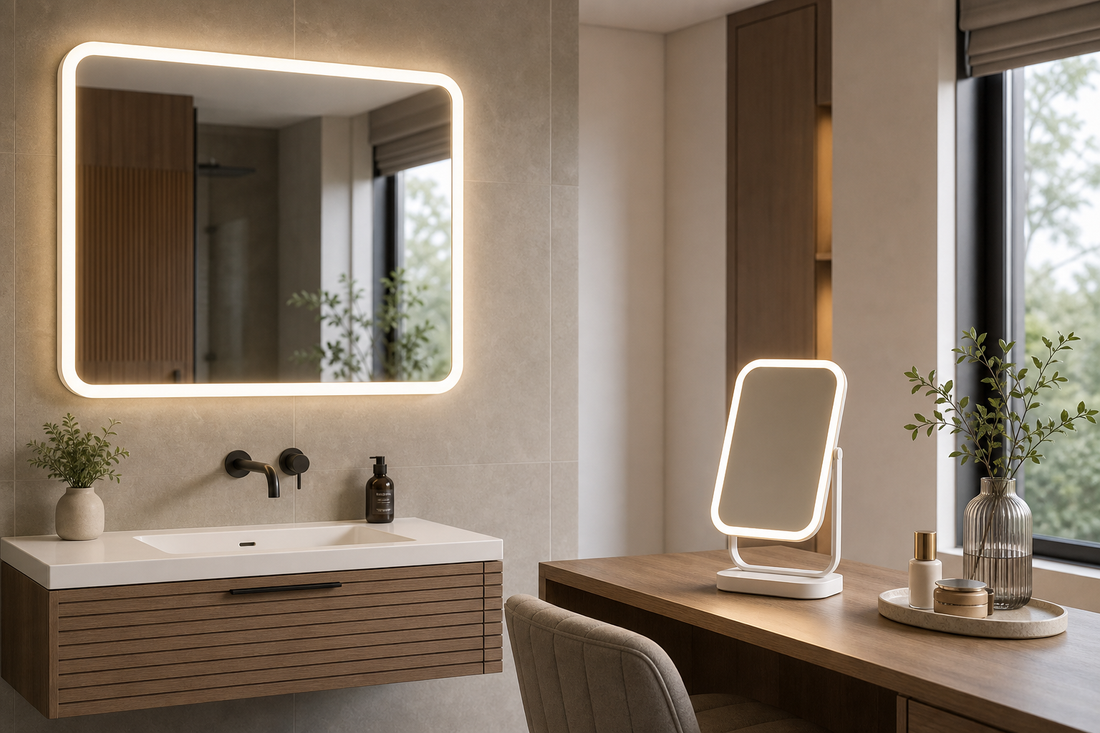Battery-operated LED mirror compared with rechargeable vanity mirror
