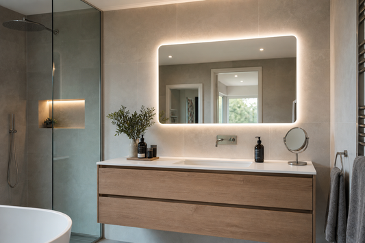 LED mirror in a new-build UK bathroom