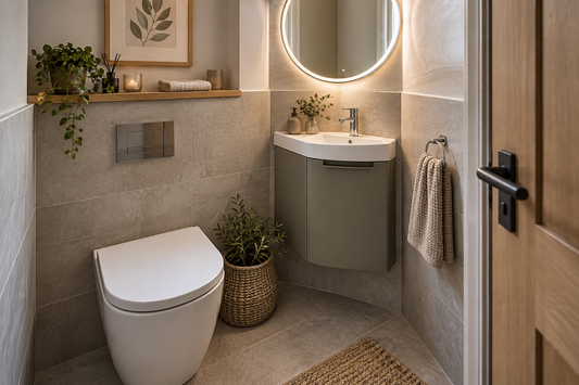 LED mirror above a corner basin