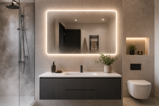 Demister LED bathroom mirror staying clear after a shower