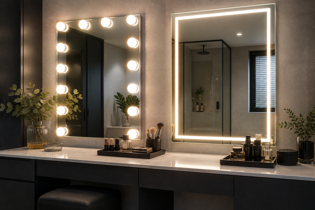 Hollywood mirror bulbs and LED strip vanity lighting comparison