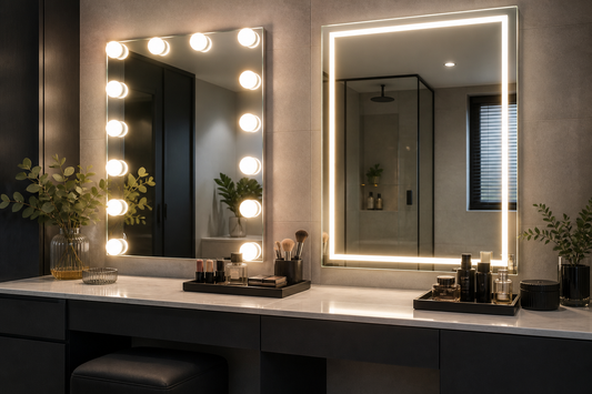 Hollywood mirror bulbs and LED strip vanity lighting comparison