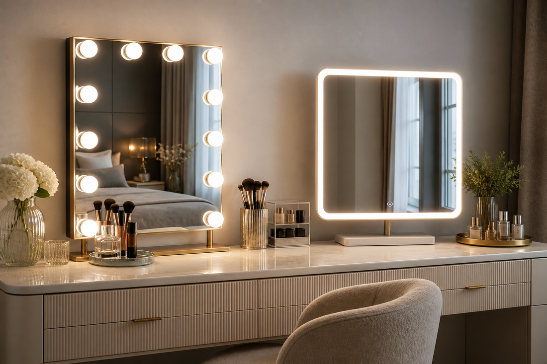 Hollywood mirror compared with LED vanity mirror for makeup
