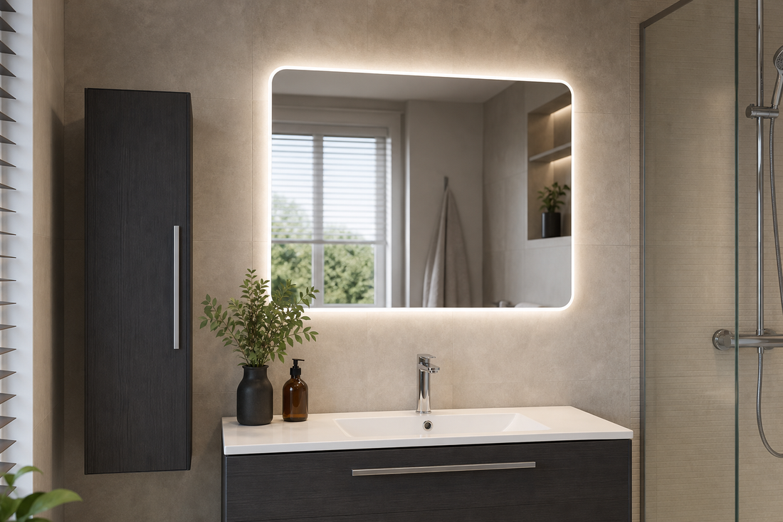 LED bathroom mirror with proper wall clearance
