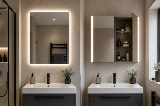 LED mirror cabinet compared with a flat LED mirror
