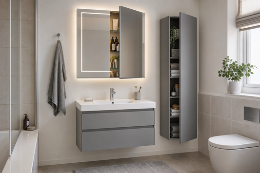 Illuminated mirror cabinet and bathroom storage cabinet comparison