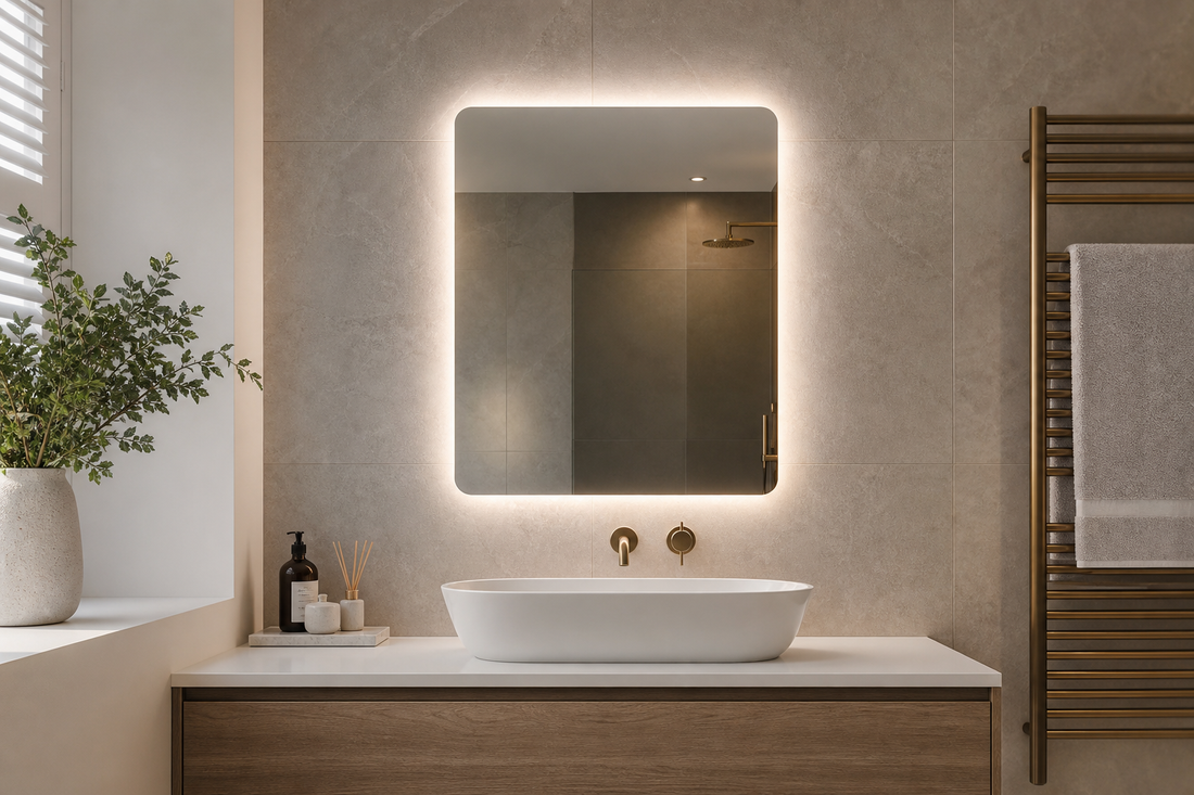 LED mirror width compared with bathroom basin width