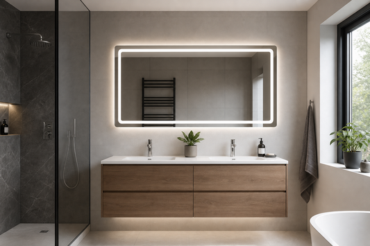 Wide LED mirror above a 1000mm bathroom vanity