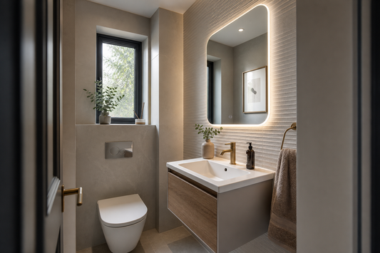 LED mirror above a compact cloakroom vanity