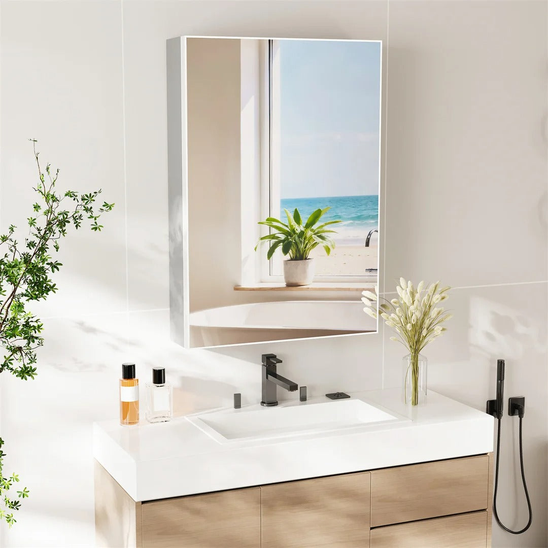 Bathroom Mirror Cabinet 500x700mm Single Door Open Vanity Storage Organizer, Silent Hinges