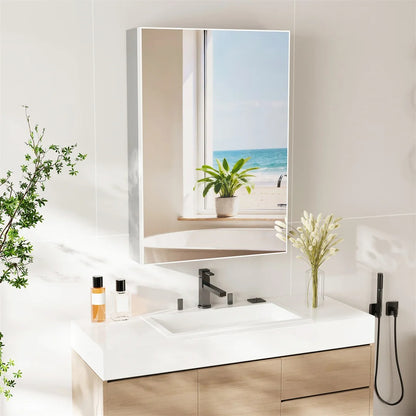 Bathroom Mirror Cabinet 500x700mm Single Door Open Vanity Storage Organizer, Silent Hinges