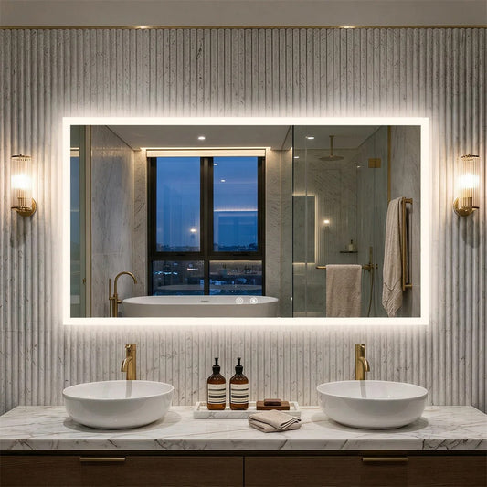 Large Backlit Rectangle Bathroom Mirror with Touch Sensor & Anti-Fog Function