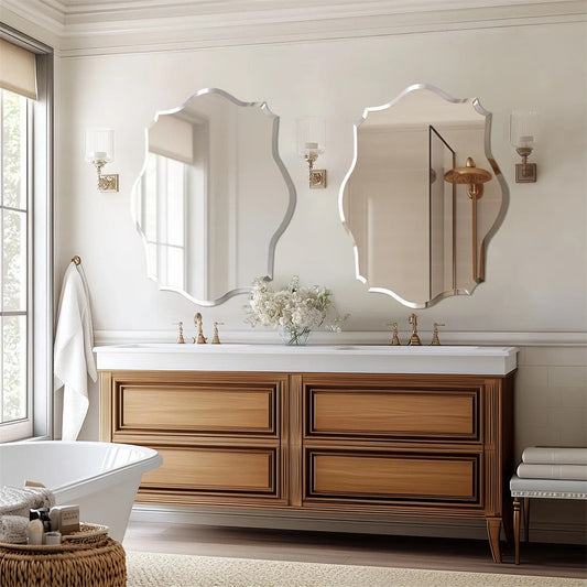 Minimalist Asymmetrical Frameless Bathroom Mirror – Beveled Edge Vanity Mirror for Bathroom, Hallway & Entryway