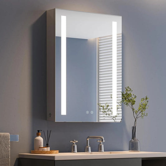 LED Bathroom Mirror Cabinet with Shaver Socket, Dimmable 3-Color Lighting & Demister Pad