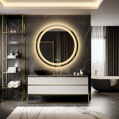 Round Double Light LED Bathroom Vanity Makeup Mirror Dimmable, Anti-Fog Circle Wall Mounted Mirror