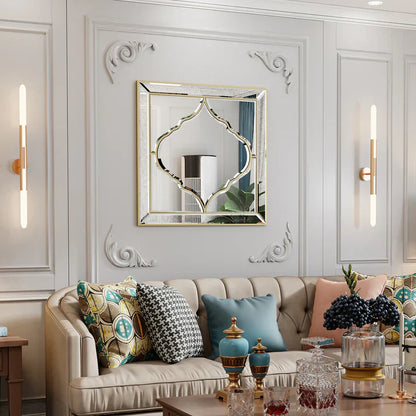 Large Square Wall Mirror – Gold Edge Islamic Style Decorative Mirror for Bedroom, Hallway & Living Room