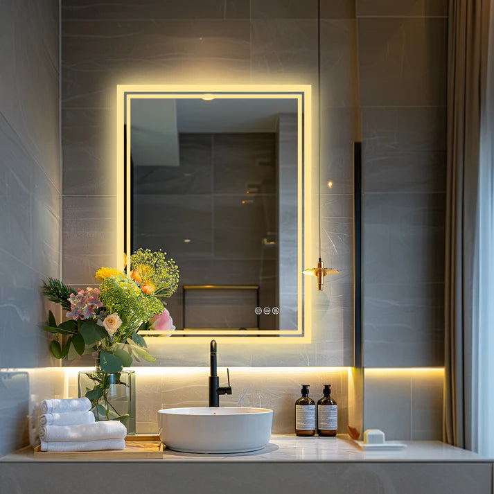 Rectangle Backlit Light LED Smart Bathroom Illumination Mirror, Wall Mounted, Anti-Fog