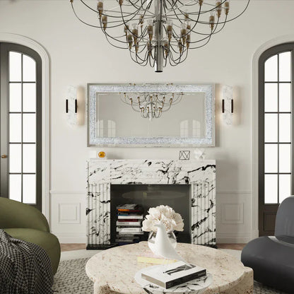 Luxury Silver Crystal Rectangle Vanity Mirror – Large Frameless Wall Dressing Mirror with Rhinestone Detailing