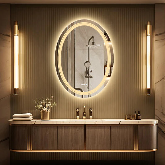 OVAL Double Light LED Illuminated Smart Mirror Bathroom Mirror with Dimmable
