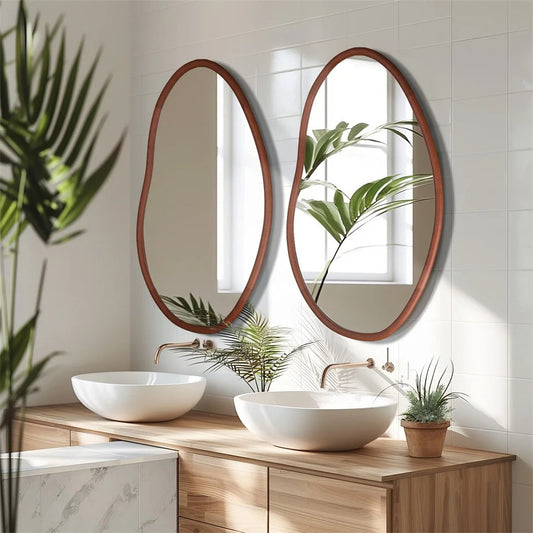 Large Irregular Bathroom Mirror – Decorative Accent Vanity Mirror with Solid Wood Frame for Living Room, Bedroom, Hallway & Dining Room