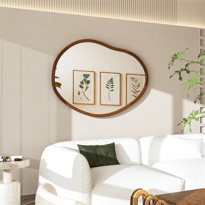 Large Irregular Bathroom Mirror – Decorative Accent Vanity Mirror with Solid Wood Frame for Living Room, Bedroom, Hallway & Dining Room