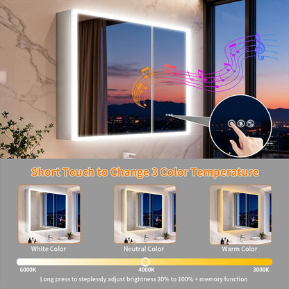 2026 New Luxury LED Bathroom Mirror Cabinet with Bluetooth Dual Speakers