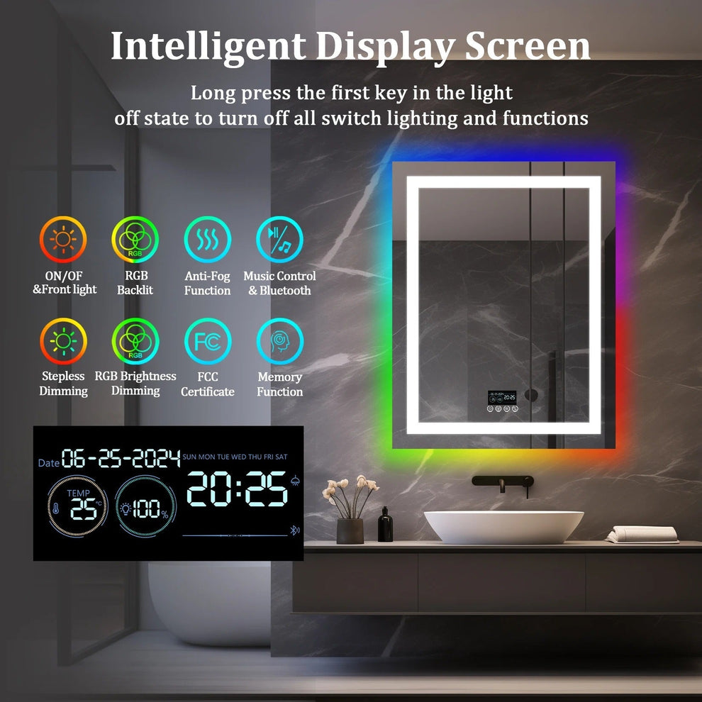 Smart Rectangle Glitzy RGB LED Bathroom Mirror With Bluetooth Speakers ...