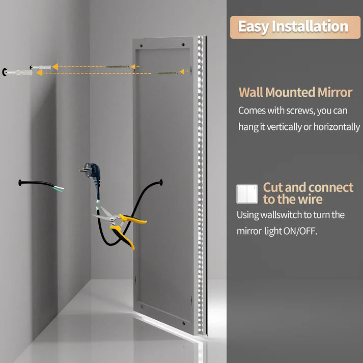 Large Rectangle LED Bathroom Mirror with Smart Features