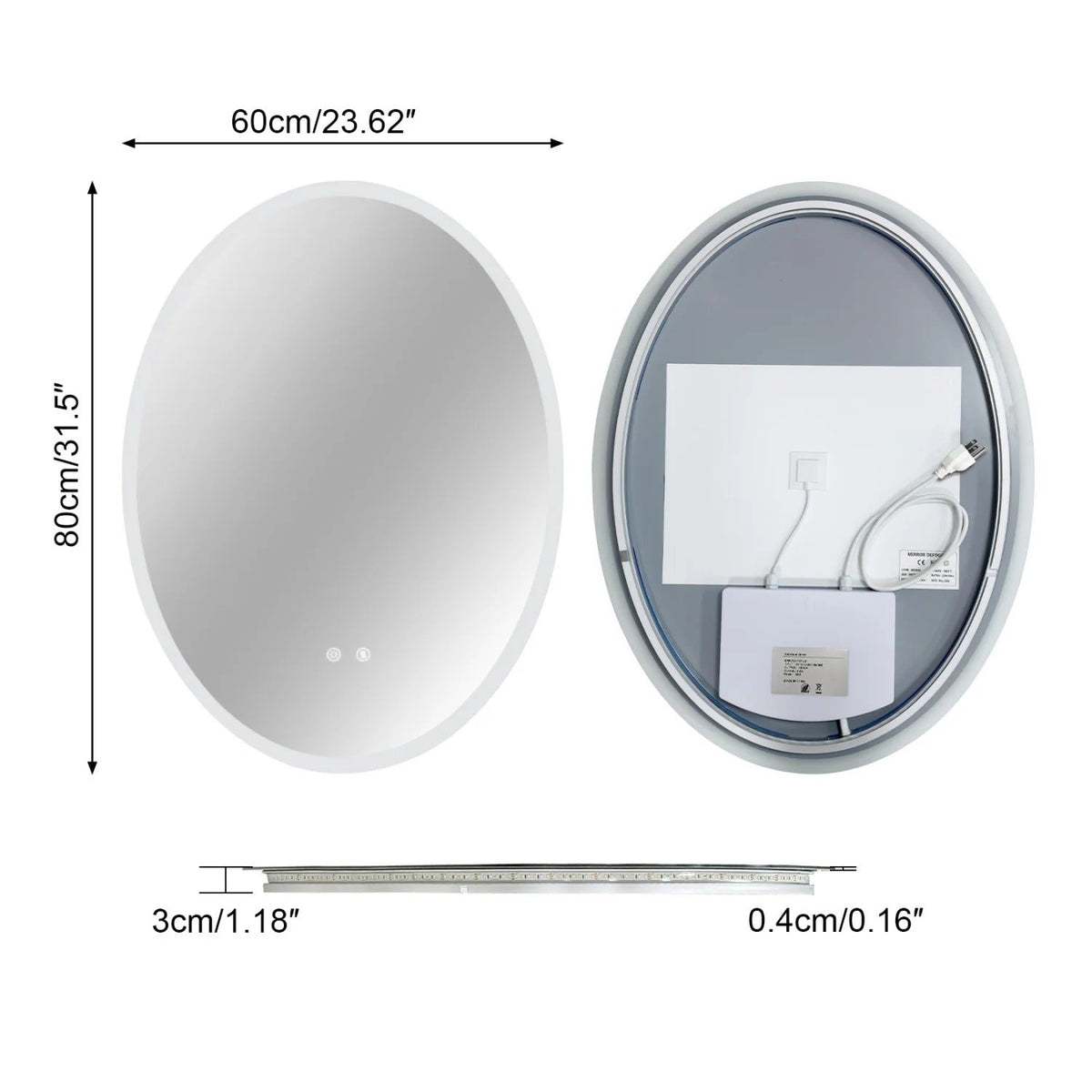Oval LED Backlit Bathroom Mirror with Anti-Fog, Dimming & Memory