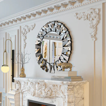 Round Wall Mounted Sunburst Silver Glass Bathroom Vanity Mirror