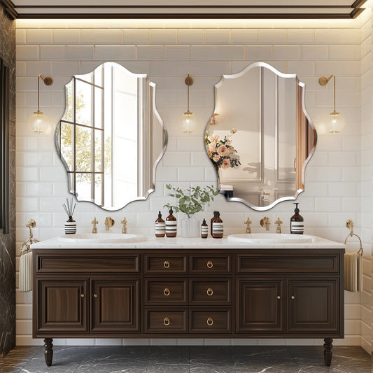 Scalloped Frameless Bathroom Mirror – Polished Silver Beveled Edge Mirror for Bathroom, Bedroom, Vanity & Living Room