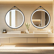 Round Black Framed LED Bathroom Mirror with Hanging Strap