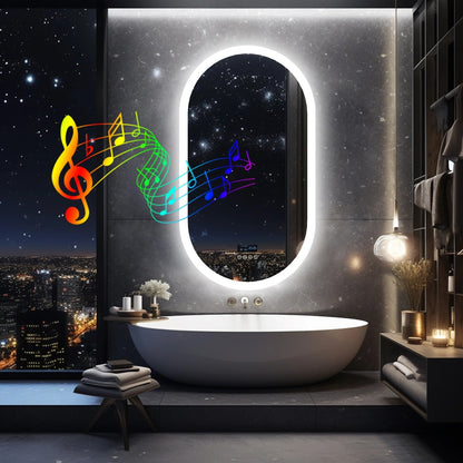 Oval Smart LED Bathroom Mirror with Bluetooth Speaker – Touch Sensor & Anti-Fog Design