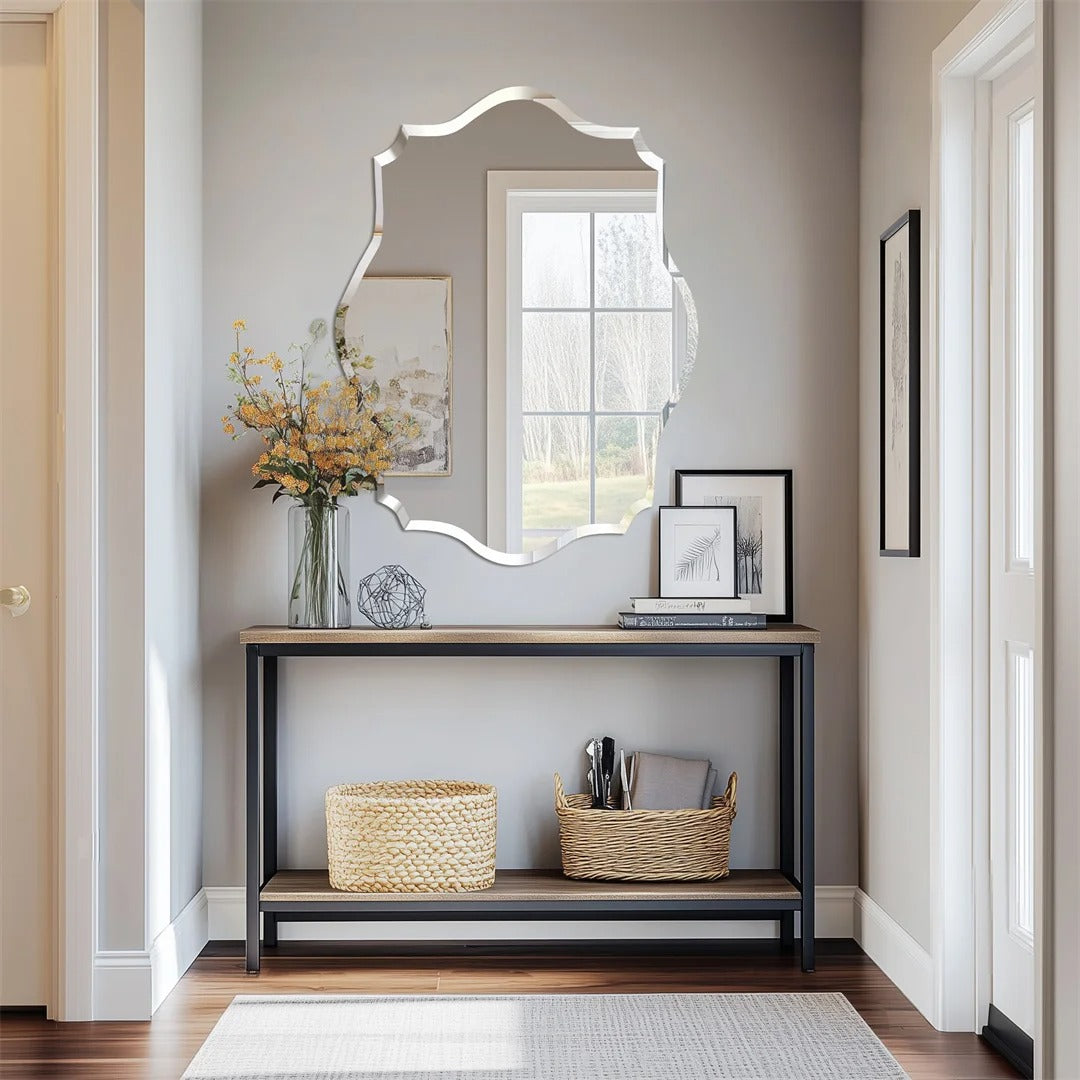 Minimalist Asymmetrical Frameless Bathroom Mirror – Beveled Edge Vanity Mirror for Bathroom, Hallway & Entryway