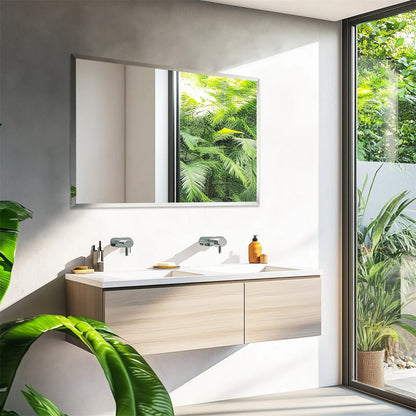Frameless Rectangle Bathroom Mirror – Beveled Silver Edge Vanity Mirror for Bathroom, Bedroom, Living Room & Dining Room