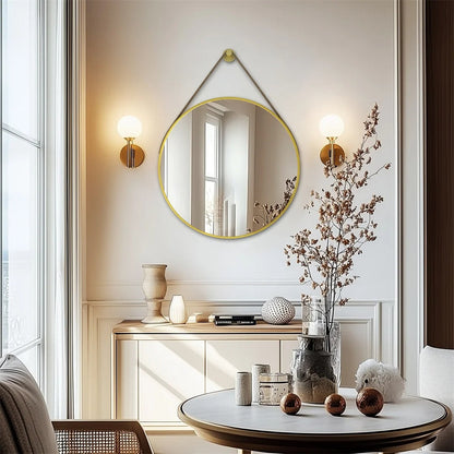 Round Black & Golden Wall Mirror – Decorative Vanity Mirror for Bathroom, Living Room and Bedroom Dressing Table