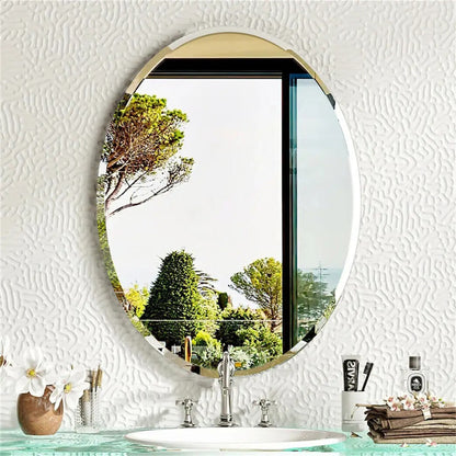 Oval Frameless Bathroom Mirror – High-Definition Vanity Mirror with Beveled Edge for Entryway & Living Room