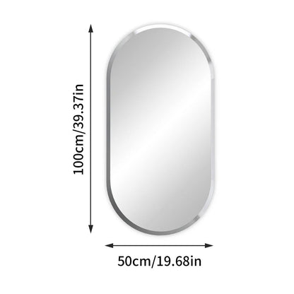 Frameless Long Oval Bathroom Vanity Mirror – Silver Glass Wall Mirror with Beveled Edge for Bathroom & Entryway