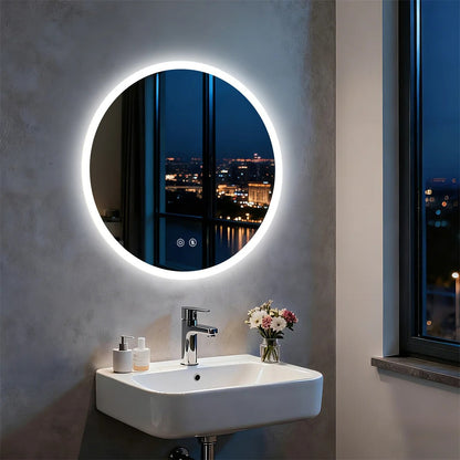 Backlit Round LED Bathroom Mirror, Dimmable Anti-Fog Waterproof Vanity Mirror