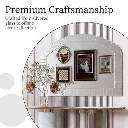 Extra Large Arched Bathroom Mirror – Silver Glass Venetian Accent Mirror with Bling Beveled Edge for Living Room Decor