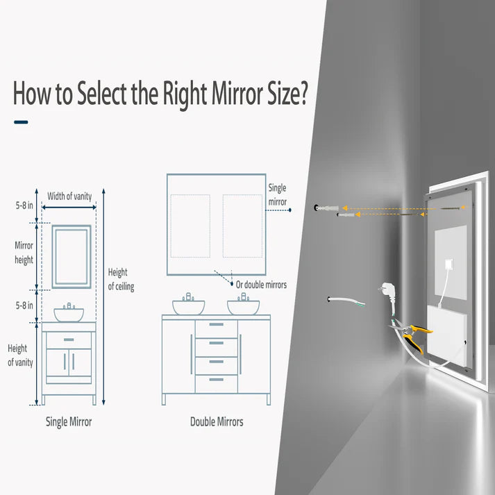 Rectangle Backlit Light LED Smart Bathroom Illumination Mirror, Wall Mounted, Anti-Fog