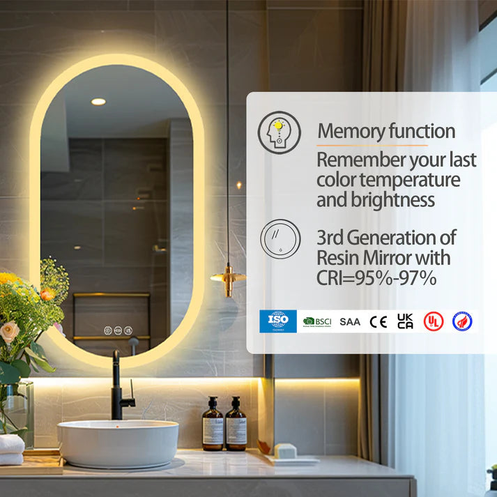 Extra large Arched Oval Backlit Light LED Smart Bathroom Illumination Mirror, Wall Mounted, Anti-Fog