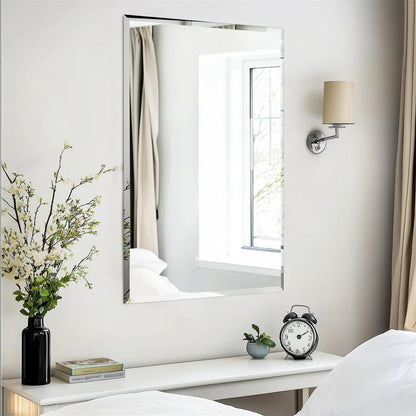 Frameless Rectangle Bathroom Mirror – Beveled Silver Edge Vanity Mirror for Bathroom, Bedroom, Living Room & Dining Room