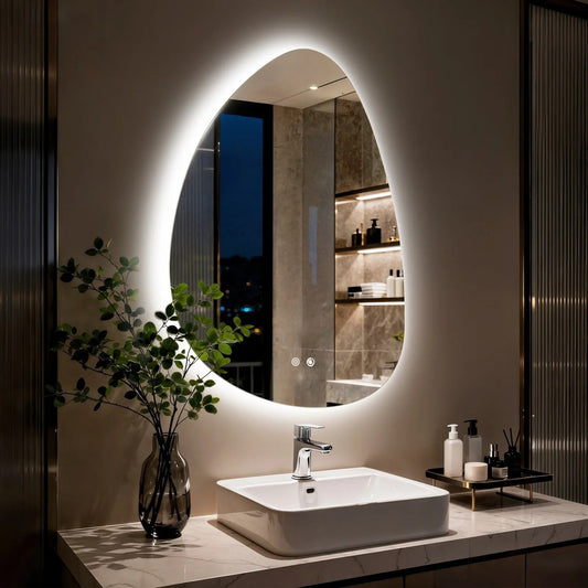 Irregular Illuminated Backlit LED Bathroom Mirror, 3 Colors Setting Anti-fog