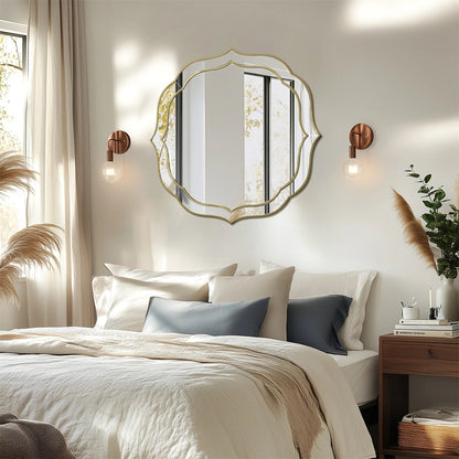 Modern Decorative Bathroom Mirror – Venetian-Style Silver Glass Mirror with Golden Rim & Beveled Frame for Bedroom & Hallway