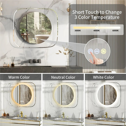 Modern LED Bathroom Mirror with 3-Color Dimmable Backlit and Anti-Fog Feature, 32x28"